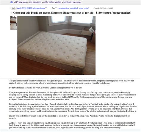 Free mattress craigslist options close. These Post-Breakup Craigslist Ads Are The Definition Of ...