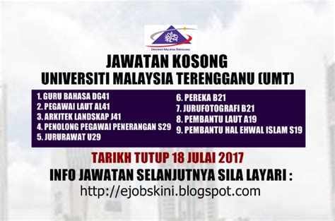 Jika anda sedang mencari kerja kosong 2019 maka anda berada di laman web yang betul. Jawatan Kosong Universiti Malaysia Terengganu (UMT) - 18 ...