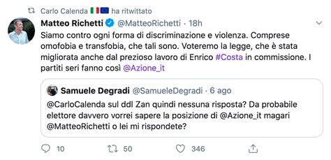 604 bis del codice penale , aggiungendo tra i reati di propaganda e istigazione a delinquere per motivi di discriminazione razziale, etnica e. Matteo Richetti, "Azione voterà a favore del DDL Zan" (e ...