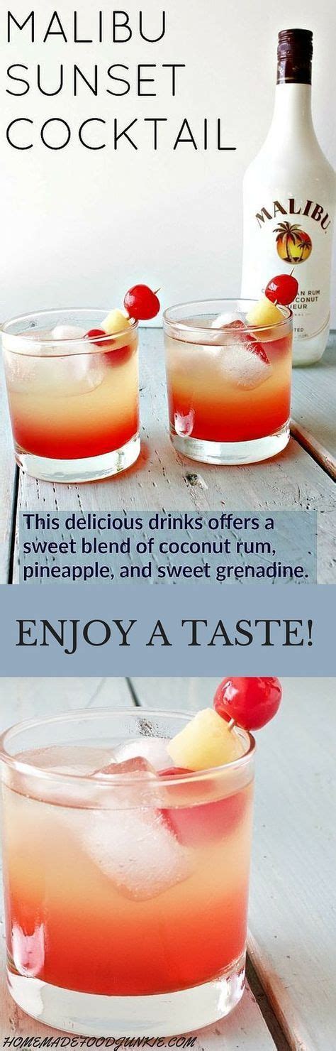 Stick some cherries on a toothpick. Delicious and refreshing Malibu sunset cocktail. This easy ...