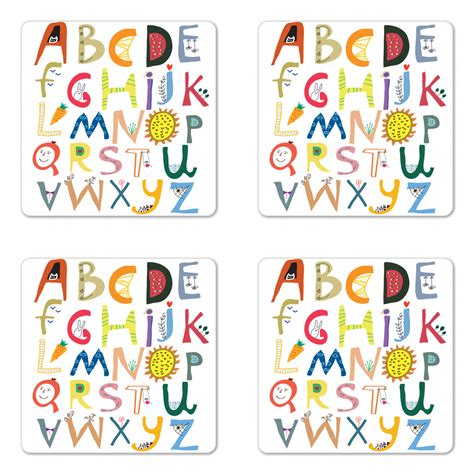 Four letter words, and take your game to the next level! Alphabet Coaster Set of 4, Funny Letters with Childish Various Shapes ...