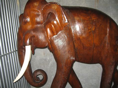 Jumbo Wood Elephant Hand Carved on Platform | Gameroom Show