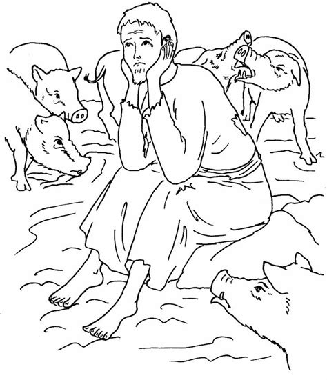 Choose three stuffed animals and assign them parts of the parable, father and two sons. The Prodigal Son with the pigs (Luke 15) | Coloring: Bible ...