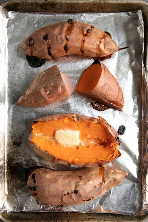 They are lower in starch and remain dense after baking, which is not what you want in a baked potato. Baked Sweet Potato (How to Bake Sweet Potatoes) - The Forked Spoon