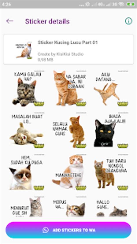 Kirim sticker jawa untuk obrolan whatsapp , whatsapp grup, dan teman spesialmu bagikan sticker kesemua teman di media sosial lainnya. Stiker Kucing Lucu Wastickerapps Apk Untuk Android Unduh