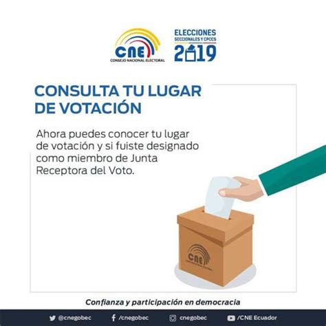 El consejo nacional electoral, a través de los consulados del ecuador ha dispuesto la apertura del padrón electoral permanente en el extranjero, para que todo aquel ciudadano que lo desee se. Consultar Lugar de Votación 2019 CNE ¿Dónde voto en ...