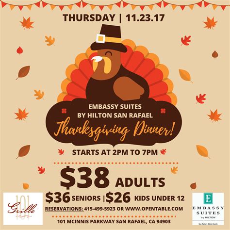 Thursday, november 26th 12:00 p.m. Embassy Suites by Hilton San Rafael Thanksgiving Dinner at ...