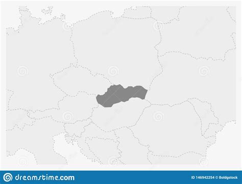 Regions list of slovakia with capital and administrative centers are marked. Map Of Europe With Highlighted Slovakia Map Stock Vector ...