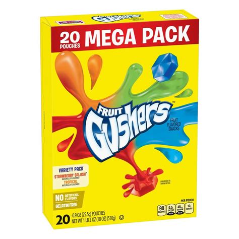 Named after the popular candy, gushers brings on amazing flavors with a combination of tropical fruit and sweet creamy cookies. NEW FRUIT GUSHERS MEGA PACK 18 OZ BOX 20 POUCHES VARIETY PACK FLAVORED SNACKS 16000485860 | eBay