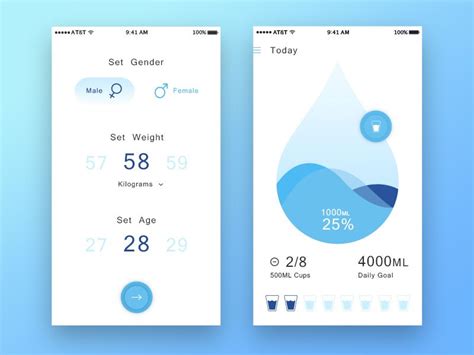 Open app (if mobile) * num_previous_opens (integer) background app (if mobile) pageview (if web) * url. water tracking light theme | Water, App design, Mobile app ...
