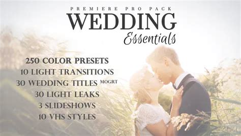 This template includes 4 editable text layers, 11 image/video placeholders, and 1 logo placeholder. Videohive Wedding Essentials Pack for Premiere Pro » Free ...