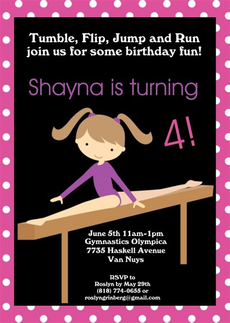 Girls Gymnastics Birthday Party Invitations - Printable or ...