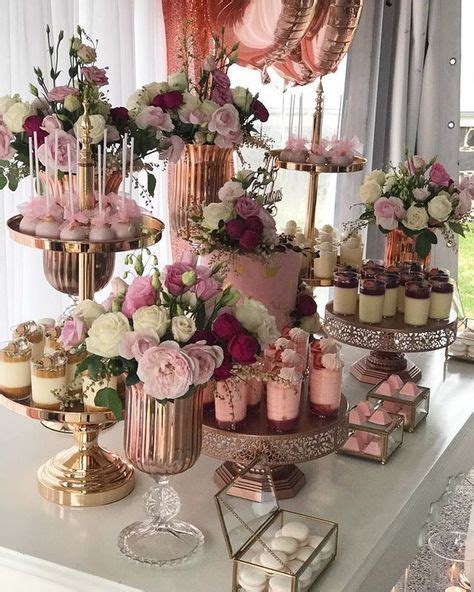 I love the luxe look of this dessert display which would be actually quite easy to recreate with an arch and a pretty bar cart or interesting table styled up with some pretty hanging blooms. New Baby Shower Food Table Set Up High Tea 61+ Ideas in ...