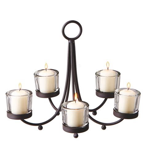 Watsons aztec art candle holder indoor outdoor wall black metal zga17377 apart from being a great wall decoration, this complex metal construction serve the role of an ornamental candle holder. Metal Votive Candle Chandelier with 5 Clear Votive Holders ...