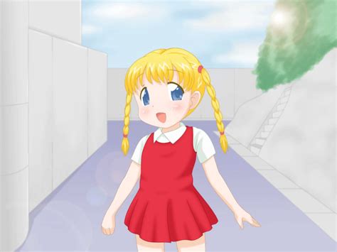 Ekikon Kenkyuukai Animated Animated Gif Blonde Hair Child Dress Happy Red Dress Solo