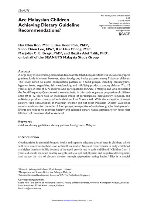 Apr 14, 2019 · malaysia's nutritional guidelines and the malaysian food pyramid need urgent revision to get out this health crisis! (PDF) Are Malaysian Children Achieving Dietary Guideline ...