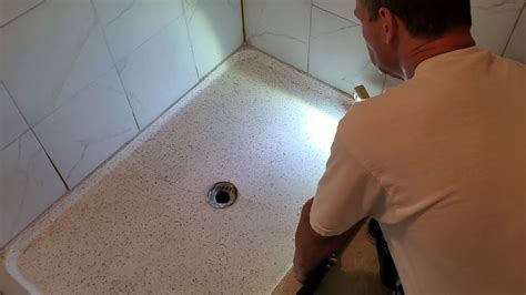 Scrub the tile with a multipurpose shower cleaner and rinse well to remove all residue. TERRAZZO SHOWER BASE REPAIR - #2 - YouTube