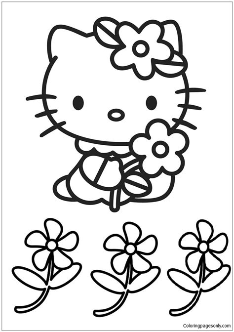 Hello kitty coloring pages for kids. Hello Kitty Cute And Flowers Coloring Page - Free Coloring ...