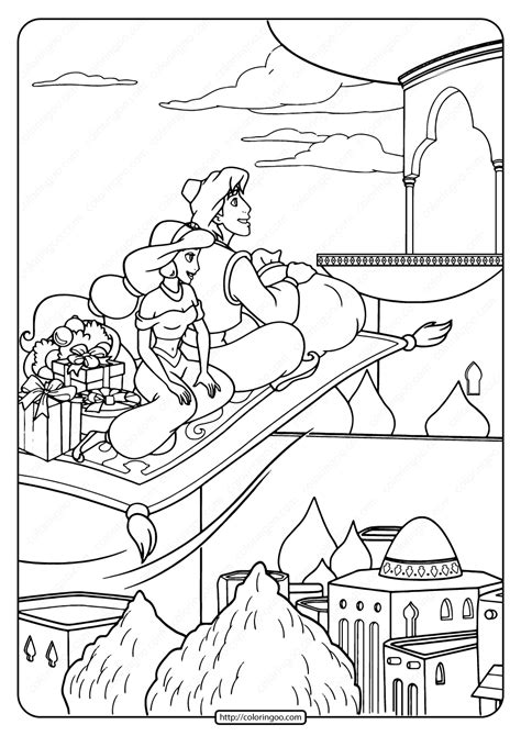 At the age of 14 jasmin lives in a luxurious palace with her father the sultan and her pet tiger rajah. Princess Jasmine and Aladdin Coloring Page