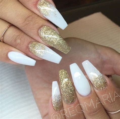 20 rose gold nails styles must inspire you ibaz. White Gold White Acrylic Nails Coffin With Glitter - Nail and Manicure Trends