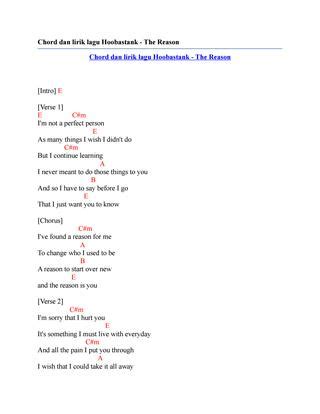 Chord dan lirik lagu hoobastank the reason by Chord Zila ...