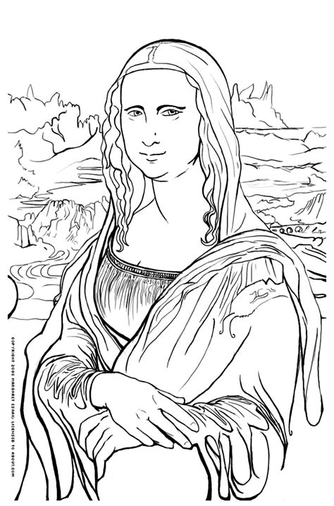Classical art adults coloring book: Mona Lisa Coloring Page - Masterpieces Adult Coloring Pages