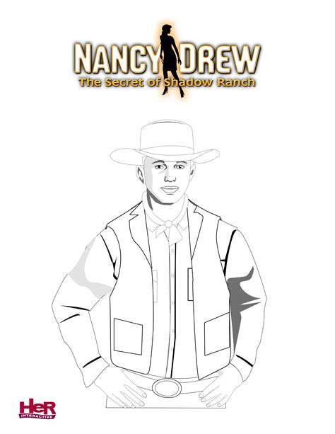 Printable coloring page for adults with mountain landscape, lake, flower meadow, forest, trees. Buy Nancy Drew: The Secret of Shadow Ranch | HeR Interactive