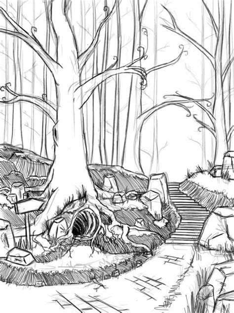 Ures pages photo forest p6444. Sketch Of Forest Where Dwarfs Live Coloring Page ...