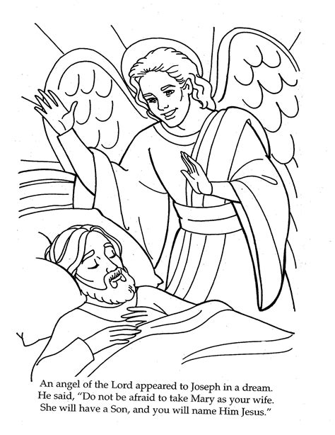At the end you can color mary and the angel. The Angel Visits Joseph coloring page | Sunday school ...