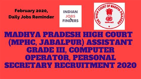 An operator keeps control on the computer and peripheral devices required. Madhya Pradesh High Court (MPHC,Jabalpur) Assistant Grade ...