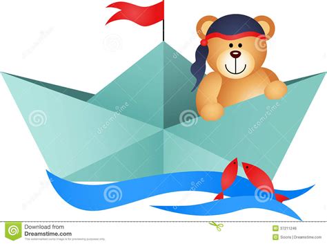 Teddy Bear Pirate In Een Boot Vector Illustratie - Illustratie bestaande uit nearsighted, spel ...