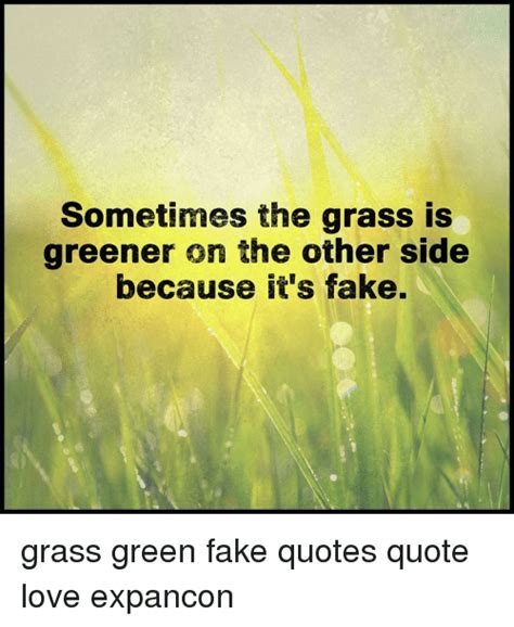 Who knows, someone may have even painted that grass a better looking green too. Sometimes the Grass Is Greener on the Other Side Because It's Fake Grass Green Fake Quotes Quote ...