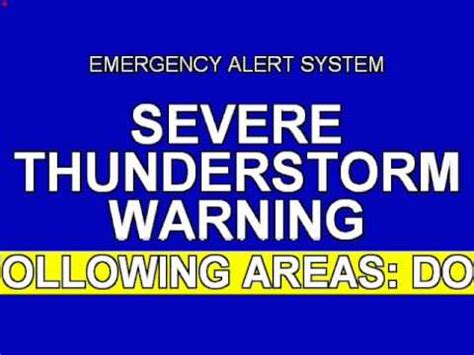 Strong wind gusts may occur in connection with thunderstorms, causing a lot of damage. Emergency Alert System - Severe thunderstorm warning in ...