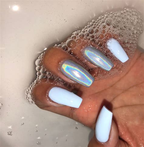 The holographic nails pink are good if you want to look cute and pretty. Blue holographic nails | Holographic nails acrylic ...