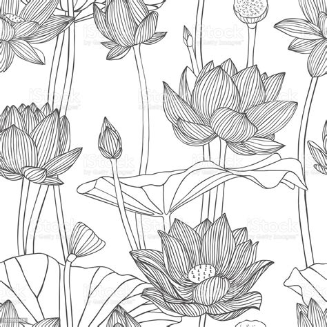 Gold lotus line pattern golden lotus flower vector. Seamless Floral Vector Pattern Lotus Flowers stock vector ...