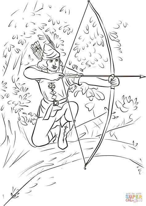 Robin hood shoots a bow. Robin Hood sitting on a tree branch coloring page | Free ...