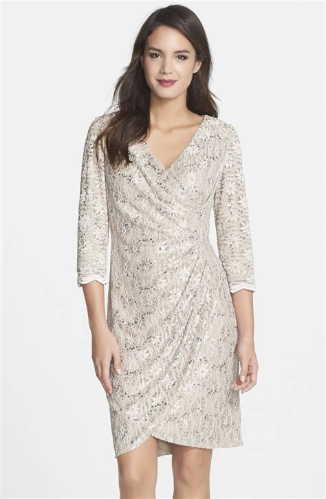 Alex Evenings Sequin Lace Faux Wrap Dress (Regular & Petite) | Nordstrom
