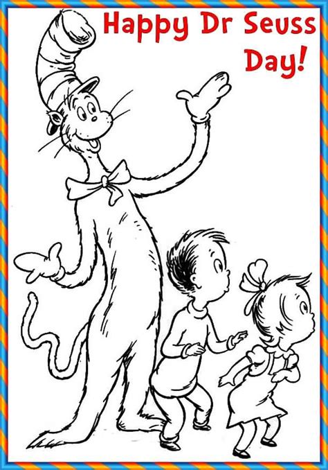Find this cat in the hat and other dr. Happy Dr. Seuss Day Coloring Page