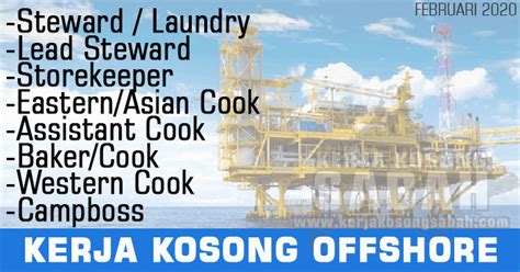 Kerja dan jawatan kosong offshore oil and gas petronas, short for petroliam nasional berhad (malaysian national oil company inc.), is a malaysian oil and gas company that was founded on 17 august 1974. Kerja Kosong Sabah 2020 | OFFSHORE - Steward / Laundry ...