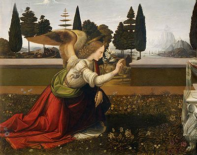 When tthe annunciation came to the uffizi in 1867, from the olivetan monastery of san bartolomeo, near florence, it was ascribed to domenico ghirlandaio, who was, like leonardo, an apprentice in. Leonardo da Vinci | The Annunciation (Detail of Angel ...