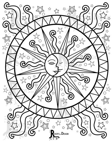 Introduce your kid to the bright sun with these printable sun coloring pages. INSTANT DOWNLOAD Coloring Page - Celestial Mandala Design ...