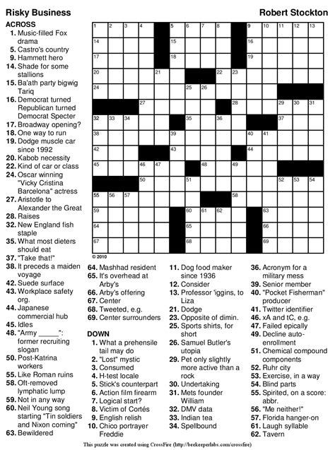 Free printable crossword puzzles with three levels of difficulty. Printable Crossword Puzzles Medium Difficulty Pictures to ...