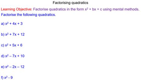 Factorising Quadratics GCSE Mathematics lesson and worksheet. How to ...