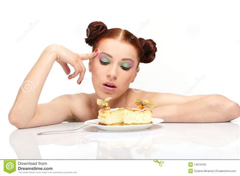 Is only in eaten in countries where they don't have silverware c. Young woman eat tasty cake stock photo. Image of slender ...