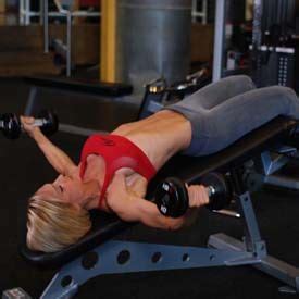 Grasp each dumbbell and lay back on the decline bench with your feet secured in the padding. Decline Dumbbell Flyes