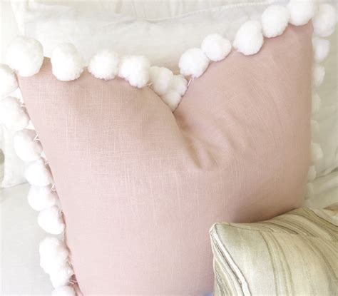 Pom Pom Blush Linen Pillow Cover - Blush Pillow - Rose Pillow - Pink Pillow - Light Pink Pillow ...