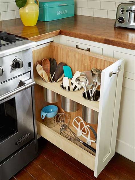 Shelves that fold into each other and then swing out when the cabinet door opens, revealing a deep storage system. 67 Cool Pull Out Kitchen Drawers And Shelves - Shelterness