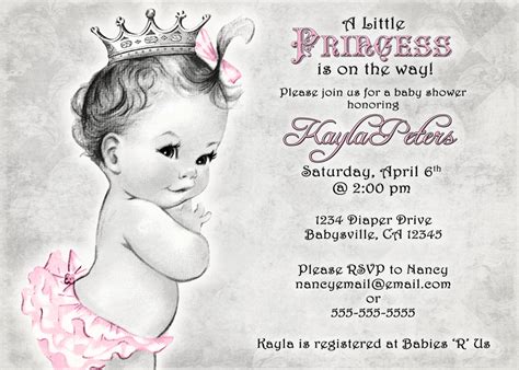 Start the smiles early with unique baby shower princess invitations. Vintage Baby Shower Invitation For Girl Princess Crown | Etsy