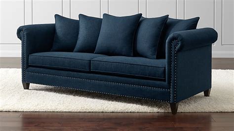 5,000 brands of furniture, lighting, cookware, and more. Durham Navy Blue Couch with Nailheads | Crate and Barrel