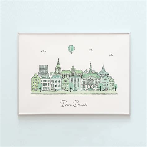 Deze tekening is te verkrijgen ingelijst inclusief passe partout of tot wel… Skyline poster Den Bosch - Kikker & Prins - Shop